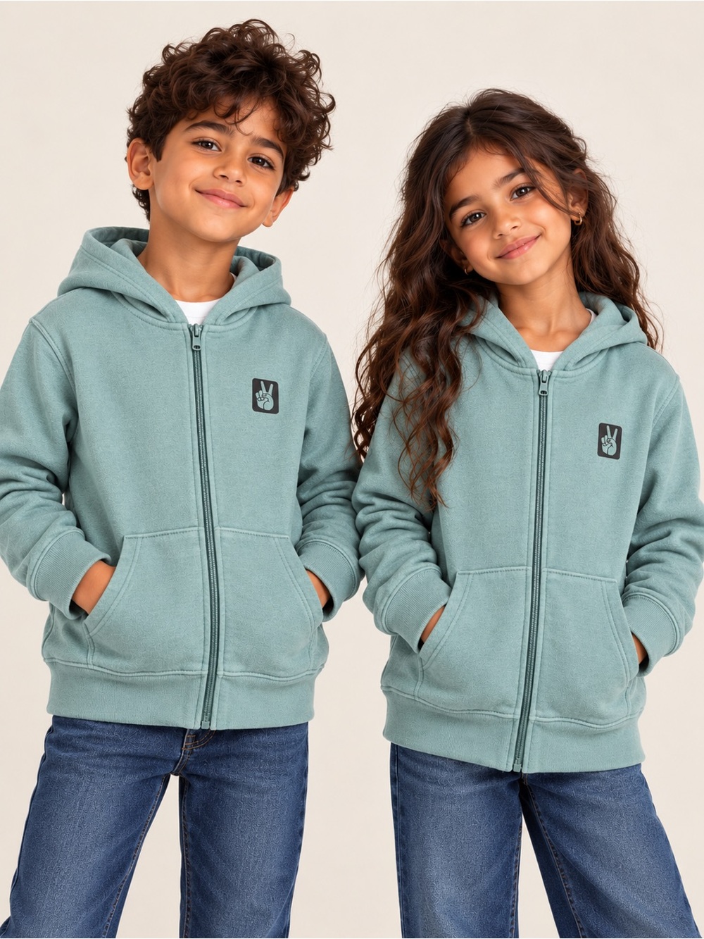 Old Navy Kids Unisex Seafoam Teal Peace Sign Zip Hoodie Boys Girls Size M 8
